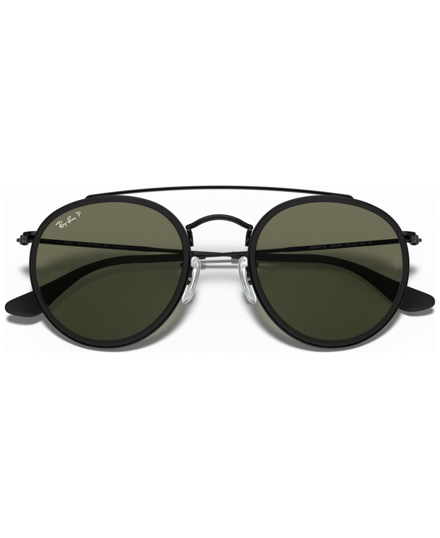 Женские солнцезащитные очки Ray-Ban Polarized Sunglasses, RB3647N Round Double Bridge, цвет: Чёрный / Зелёный — фото 5