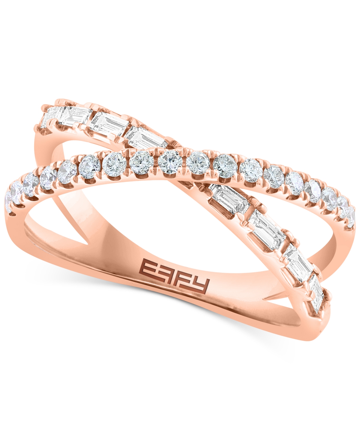 Effy Diamond Round & Baguette Crossover Ring (3/8 ct. t.w.) in 14k Rose Gold - Rose Gold