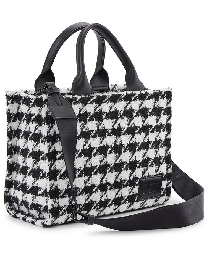 DKNY Hadlee Small Top Zip Houndstooth Tote Bag With Convertible Strap