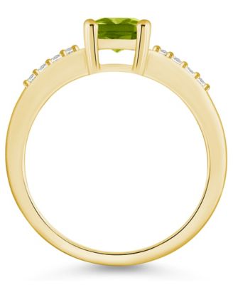 Peridot (1-3/4 ct .t.w.) and Diamond (1/8 ct .t.w.) Ring in 14K Yellow Gold