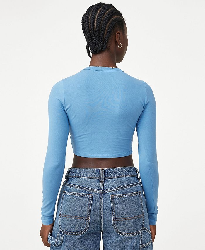 COTTON ON Women's Micro Crop Long Sleeve Top & Reviews - Tops - Juniors ...
