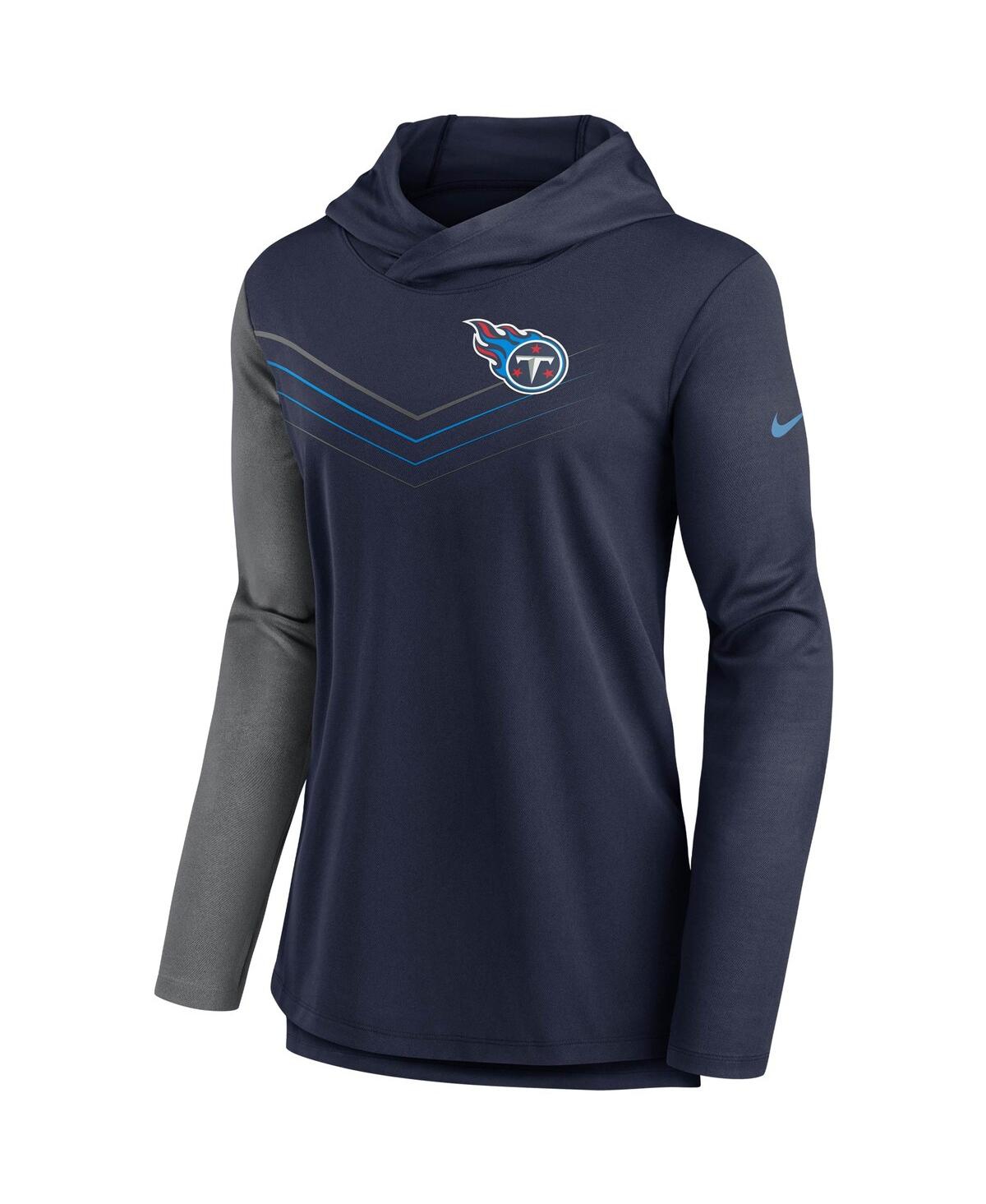 Shop Nike Women's  Navy And Heathered Charcoal Tennessee Titans Chevron Hoodie Performance Long Sleeve T-s In Navy,heathered Charcoal