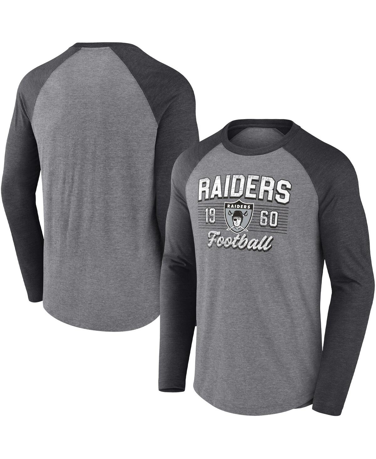 Men's Fanatics Heathered Charcoal Las Vegas Raiders Weekend Casual Raglan Long Sleeve T-shirt - Heathered Charcoal