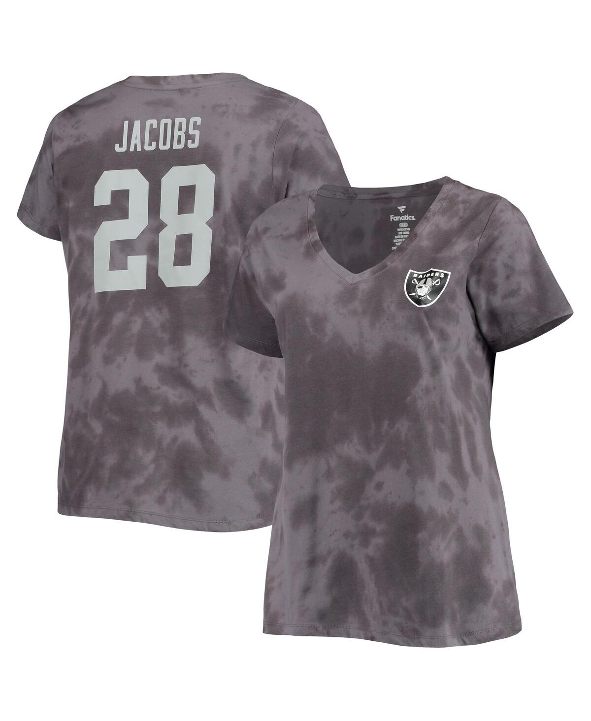 Women's Josh Jacobs Charcoal Las Vegas Raiders Plus Size Name and Number Tie-Dye T-shirt - Charcoal
