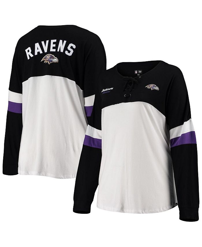 New Era Women's White, Black Baltimore Ravens Plus Size Athletic Varsity  Lace-Up V-Neck Long Sleeve T-shirt - Macy's