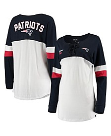 Women's White, Navy New England Patriots Athletic Varsity Lace-Up V-Neck Long Sleeve T-shirt