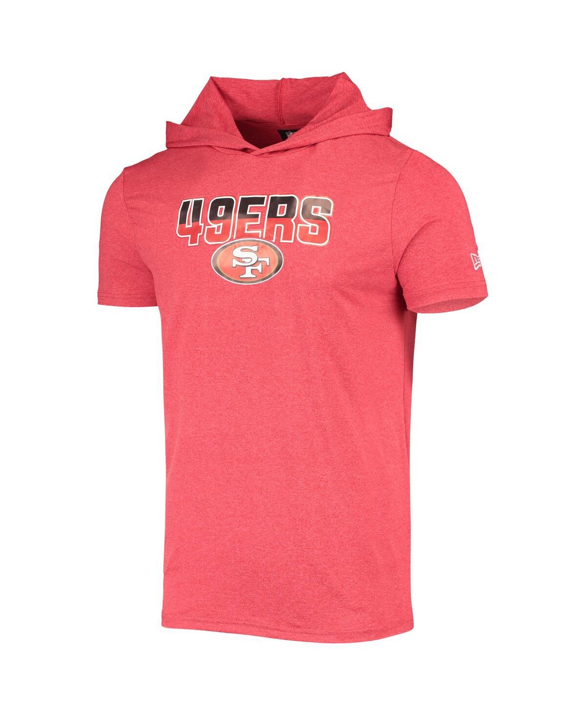 NEW ERA MEN'S NEW ERA HEATHERED RED SAN FRANCISCO 49ERS TEAM BRUSHED HOODIE T-SHIRT 