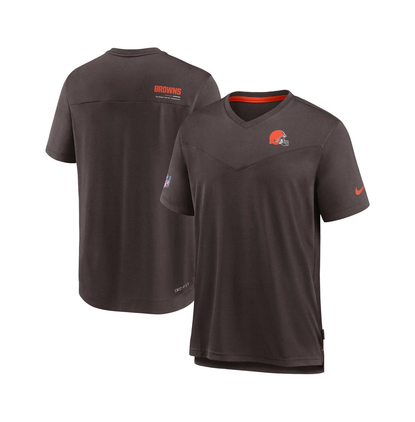 Мужская футболка Nike Brown Cleveland Browns 2022 Sideline Coach Chevron Lock Up Performance V-Neck — фото 1