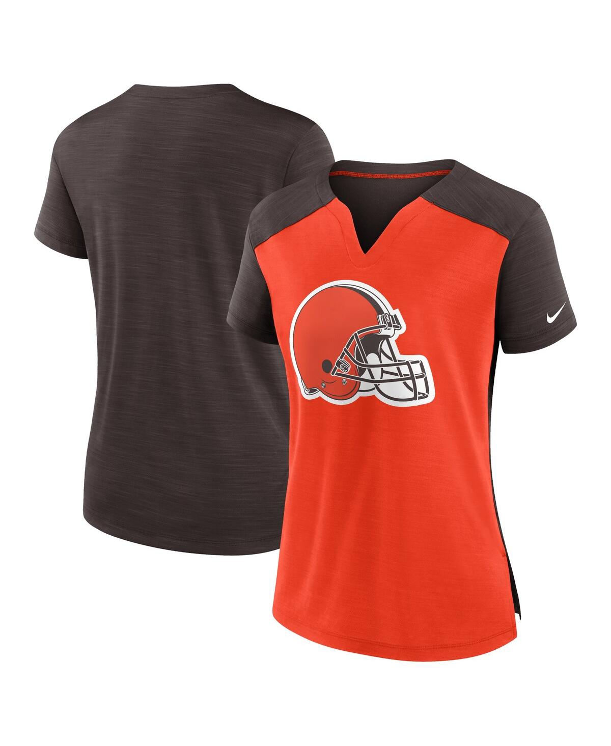 Nike Women's  Orange, Brown Cleveland Browns Impact Exceed Performance Notch Neck T-shirt In Orange,brown