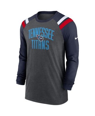 Men's Heathered Charcoal, Navy Tennessee Titans Tri-Blend Raglan Athletic Long Sleeve Fashion T-shirt
