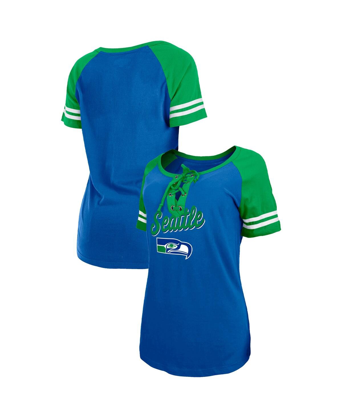 Shop New Era Women's  Royal, Green Seattle Seahawks Legacy Lace-up Raglan T-shirt In Royal,green