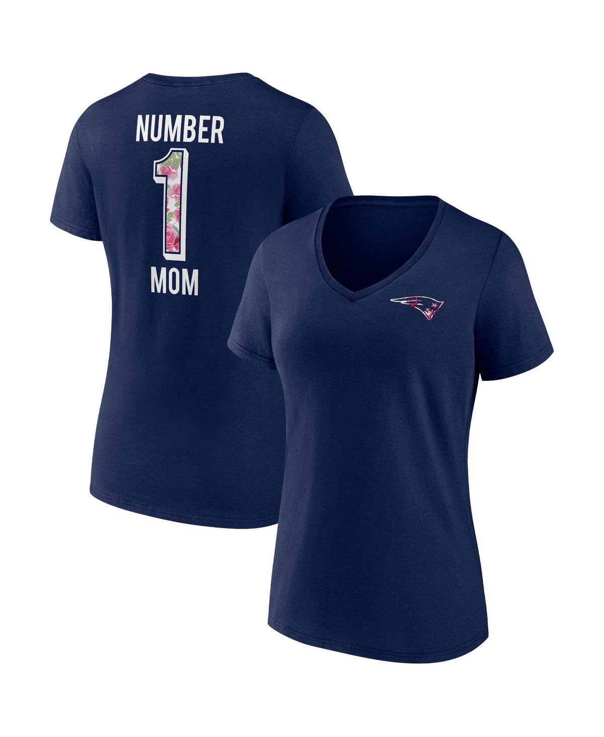 Fanatics Women's  Navy New England Patriots Plus Size Mother's Day #1 Mom V-neck T-shirt In Navy