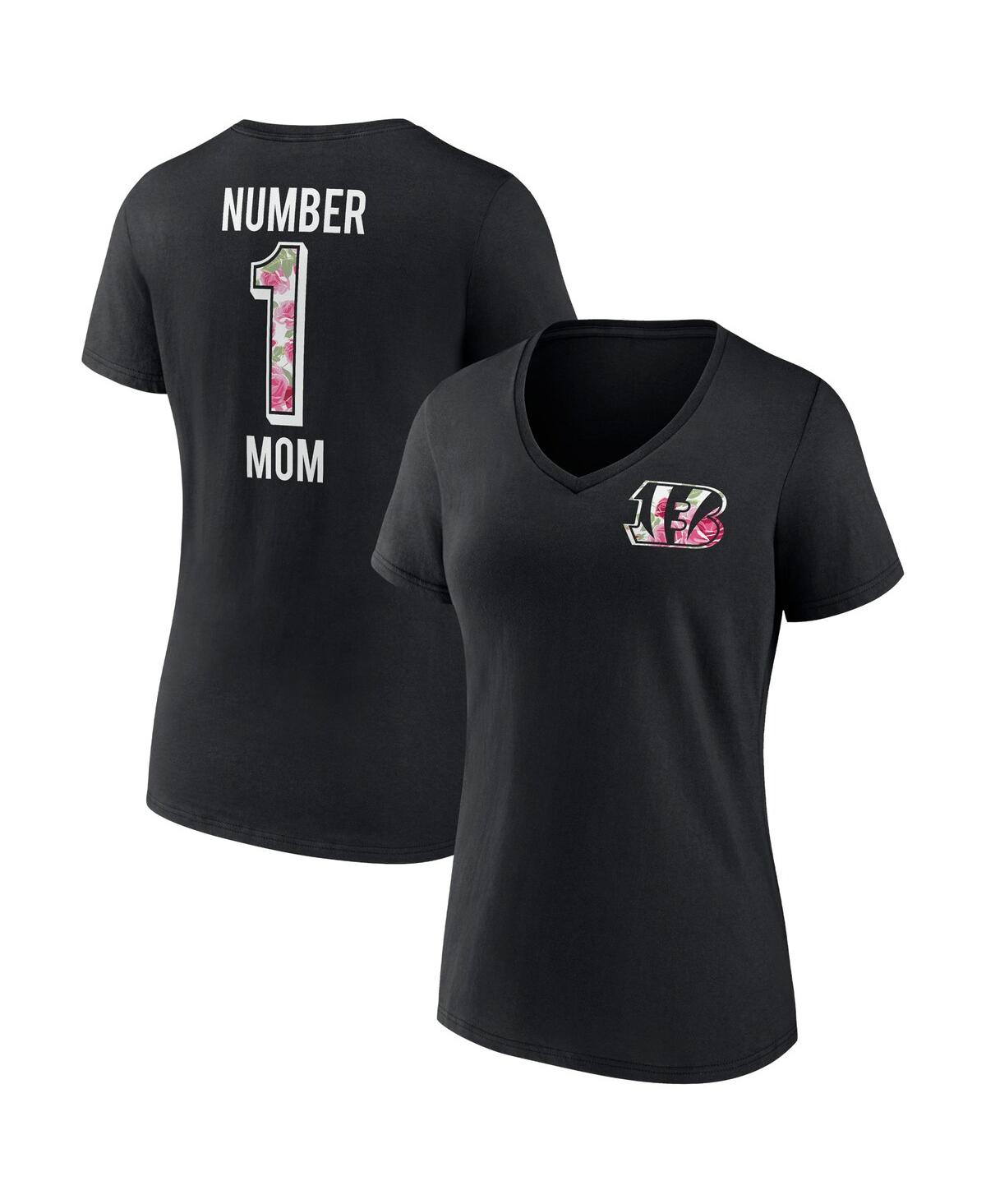 Fanatics Women's  Black Cincinnati Bengals Plus Size Mother's Day #1 Mom V-neck T-shirt