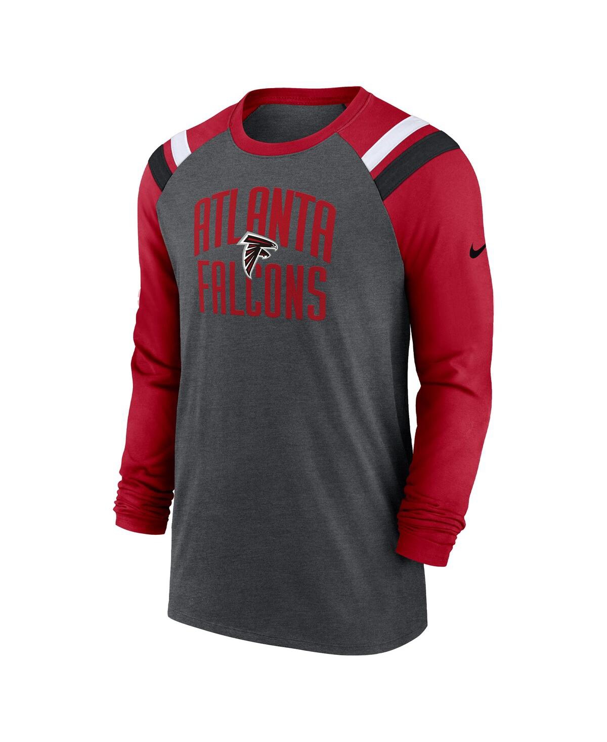 Shop Nike Men's  Heathered Charcoal And Red Atlanta Falcons Tri-blend Raglan Athletic Long Sleeve Fashion  In Heathered Charcoal,red
