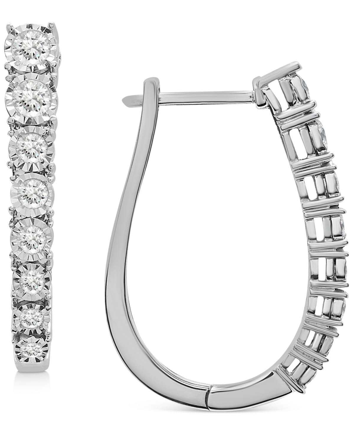 Diamond Graduated Oval Hoop Earrings (1 ct. t.w.) in Sterling Silver, Created for Macy's - Sterling Silver