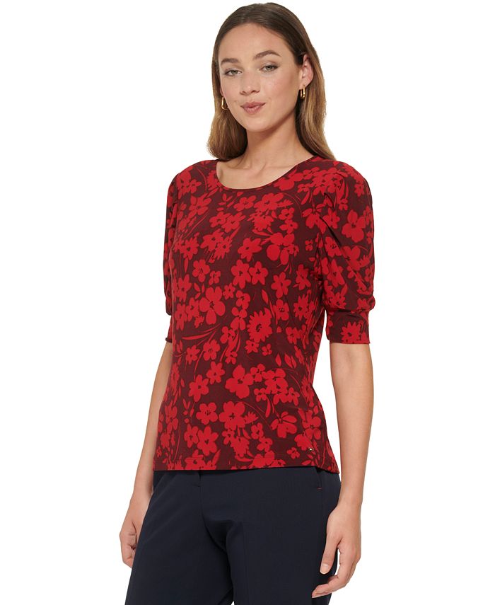 Tommy Hilfiger Women's Floral Print Puff-Sleeve Top - Macy's