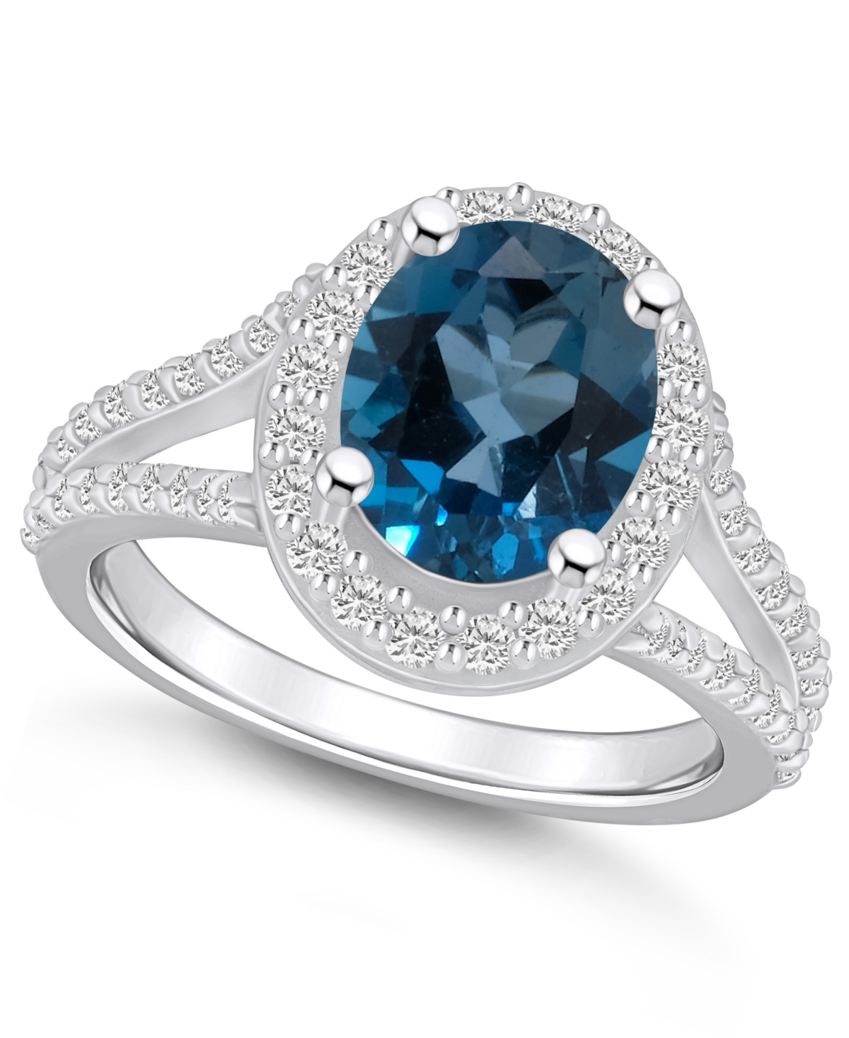 Macy's London Blue Topaz (3-5/8 Ct. T.w.) And Diamond (3/4 Ct. T.w.) Halo Ring In 14k White Gold In Blue