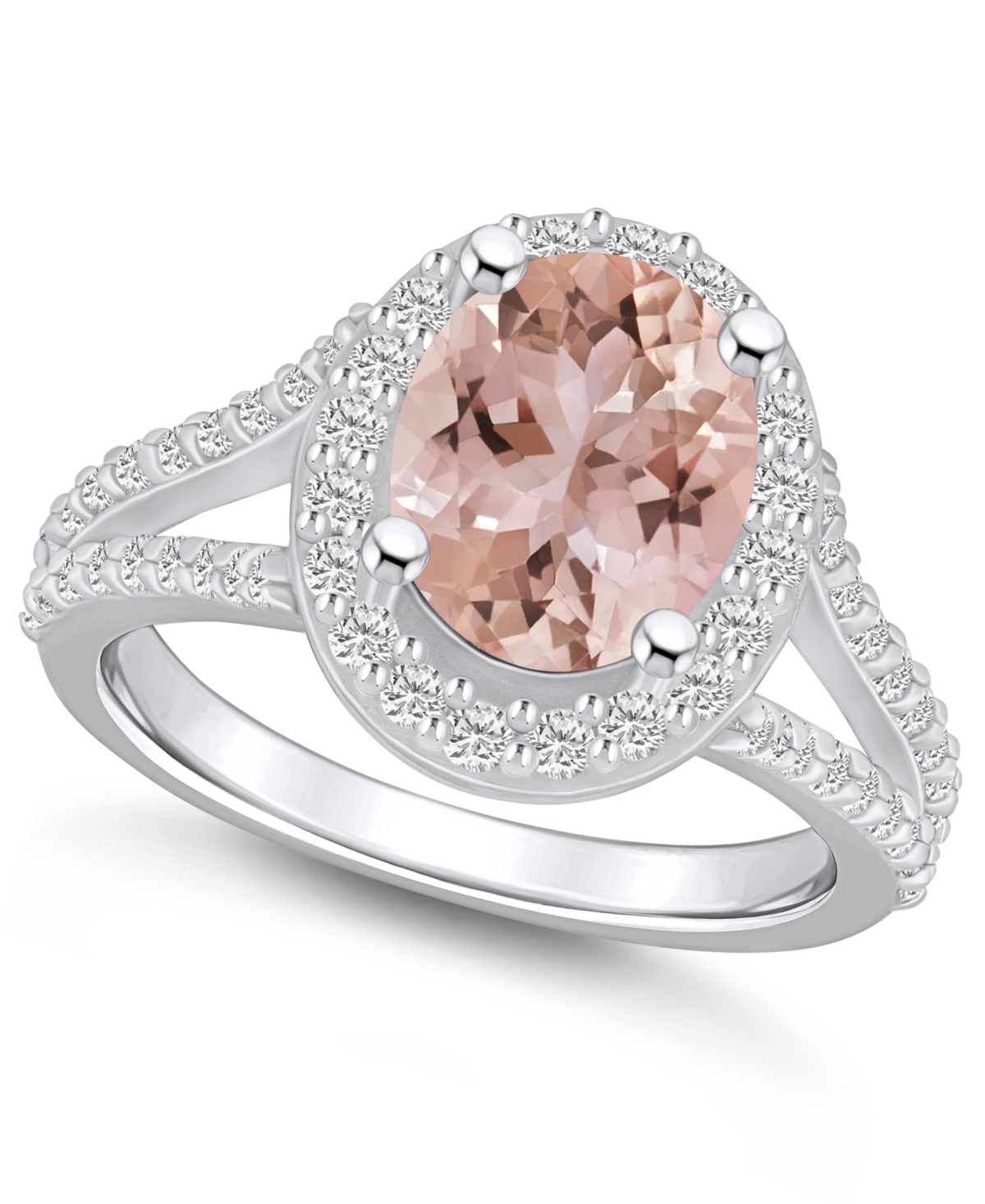 Macy's Morganite (2-1/2 Ct. T.w.) And Diamond (3/4 Ct. T.w.) Halo Ring In 14k White Gold In Orange