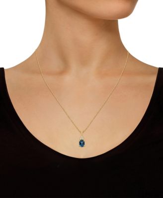 London Blue Topaz (1-5/8 Ct. T.W.) and Diamond (1/10 Ct. T.W.) Pendant Necklace in 14K Yellow Gold