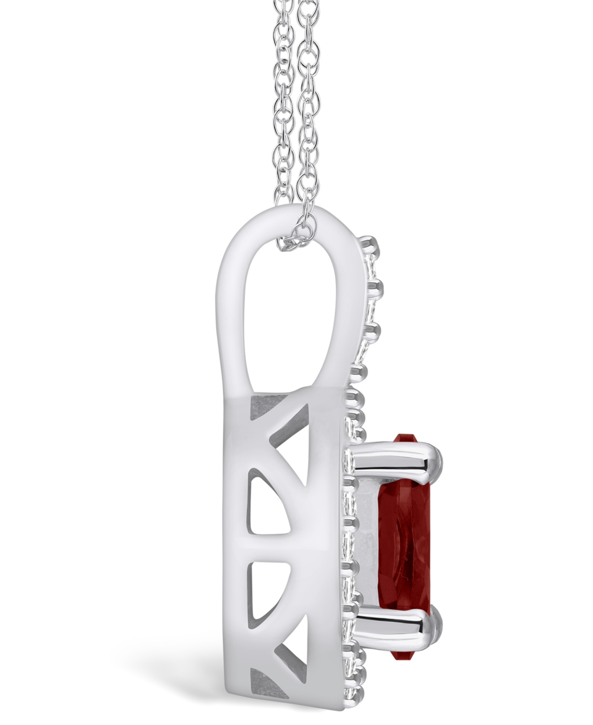 Macy's(1-1/2 Ct. T.w.) and Diamond (1/4 Ct. T.w.) Halo Pendant Necklace in 14K White Gold - Garnet