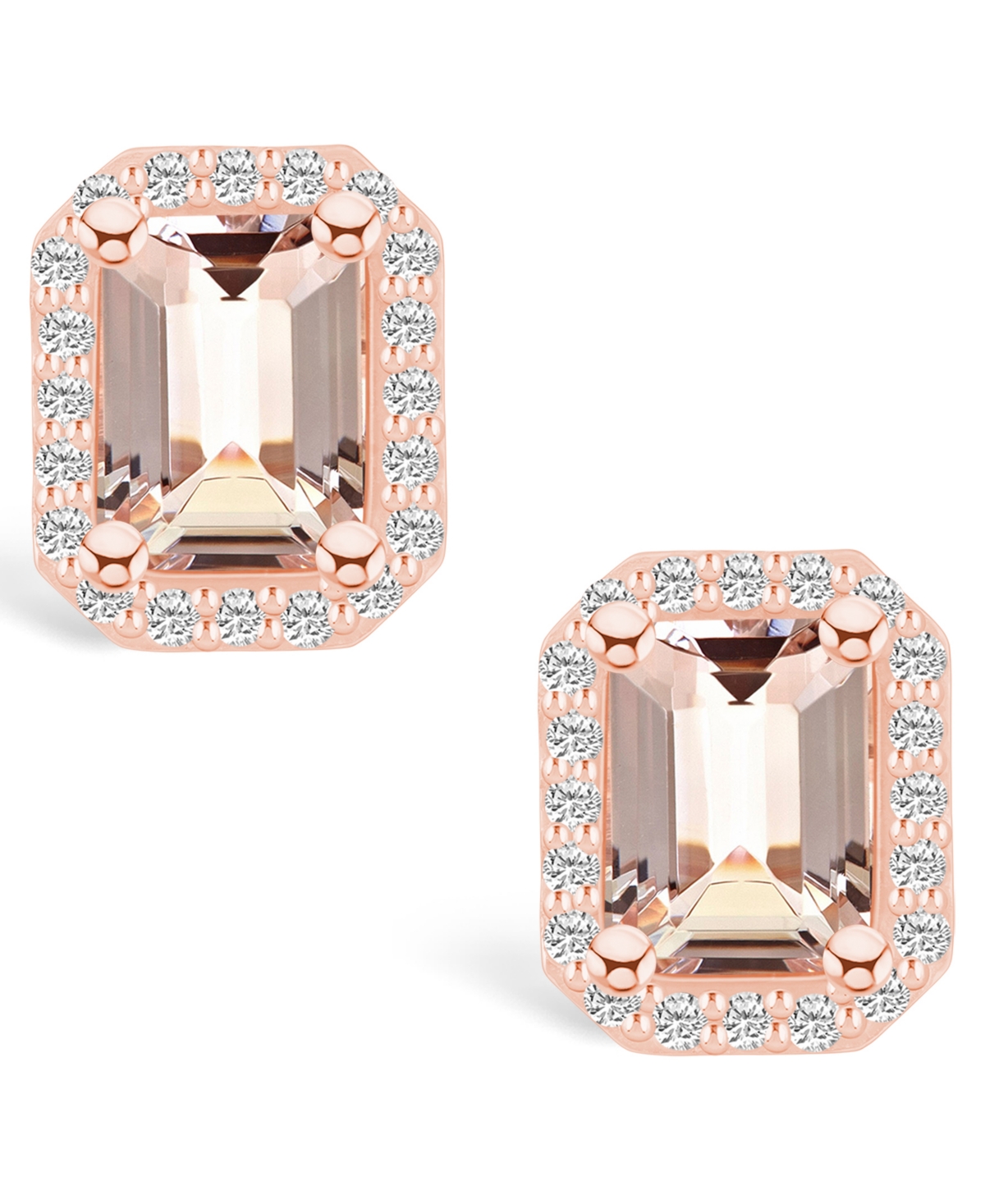 Macy's(2-3/4 ct. t.w.) and Diamond (3/8 ct. t.w.) Halo Stud Earrings in 14K Rose Gold - Morganite