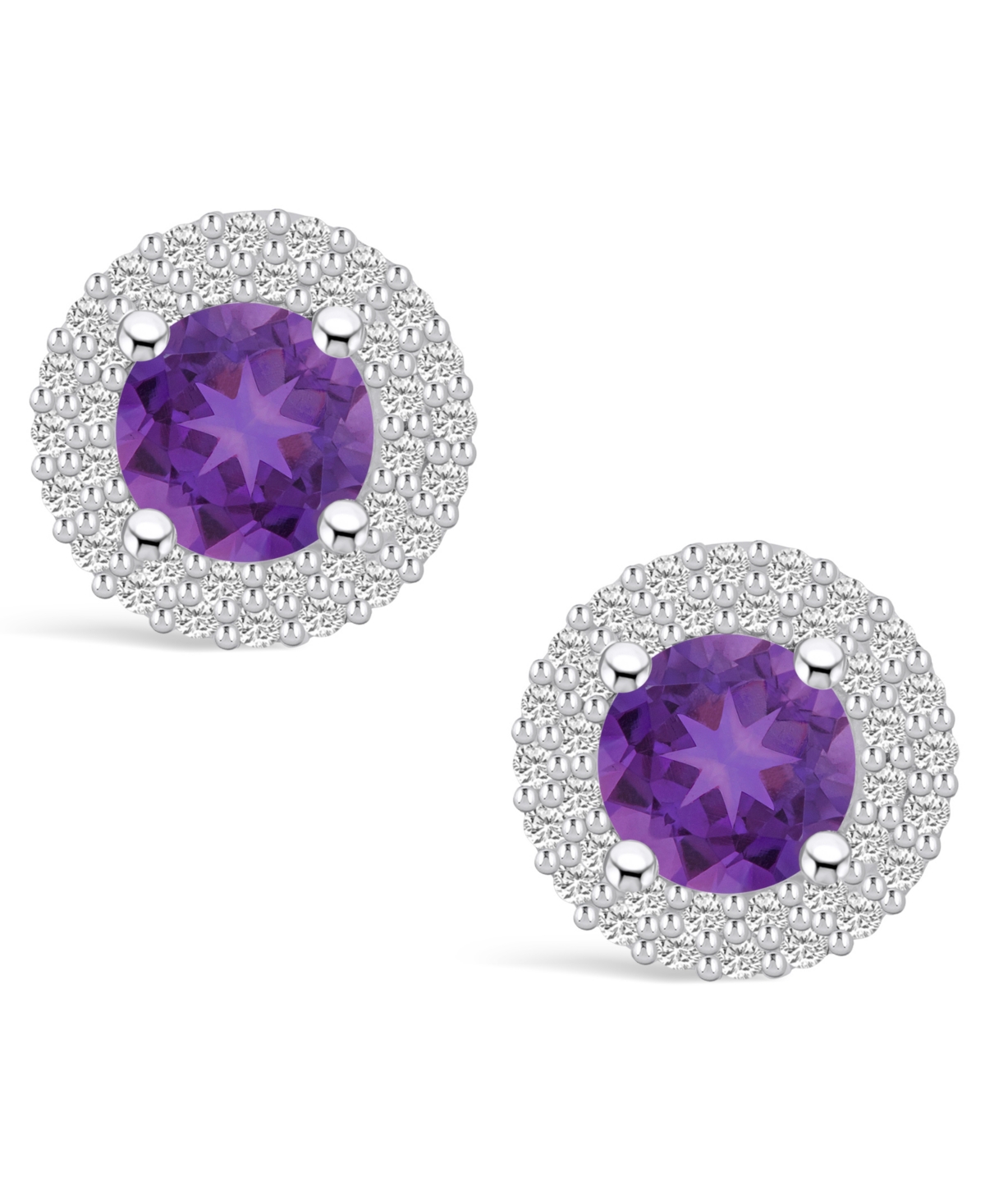 Macy's(1-1/2 ct. t.w.) and Diamond (1/2 ct. t.w.) Halo Stud Earrings in 14K White Gold - Amethyst