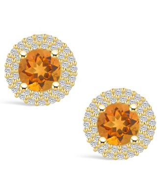 Citrine (1-1/2 ct. t.w.) and Diamond (1/2 ct. t.w.) Halo Stud Earrings in 14K Yellow Gold