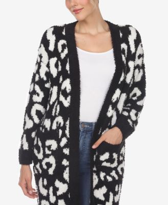 Women's Leopard Print Open Front Sherpa Cardigan