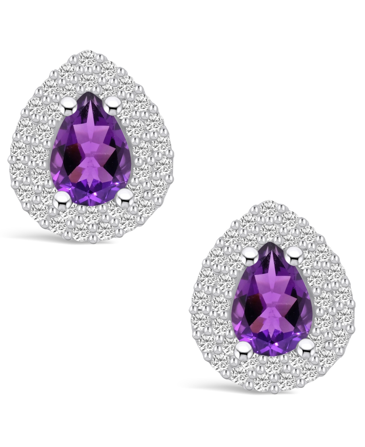 Macy's(1-1/3 ct. t.w.) and Diamond (5/8 ct. t.w.) Halo Stud Earrings in 14K White Gold - Amethyst