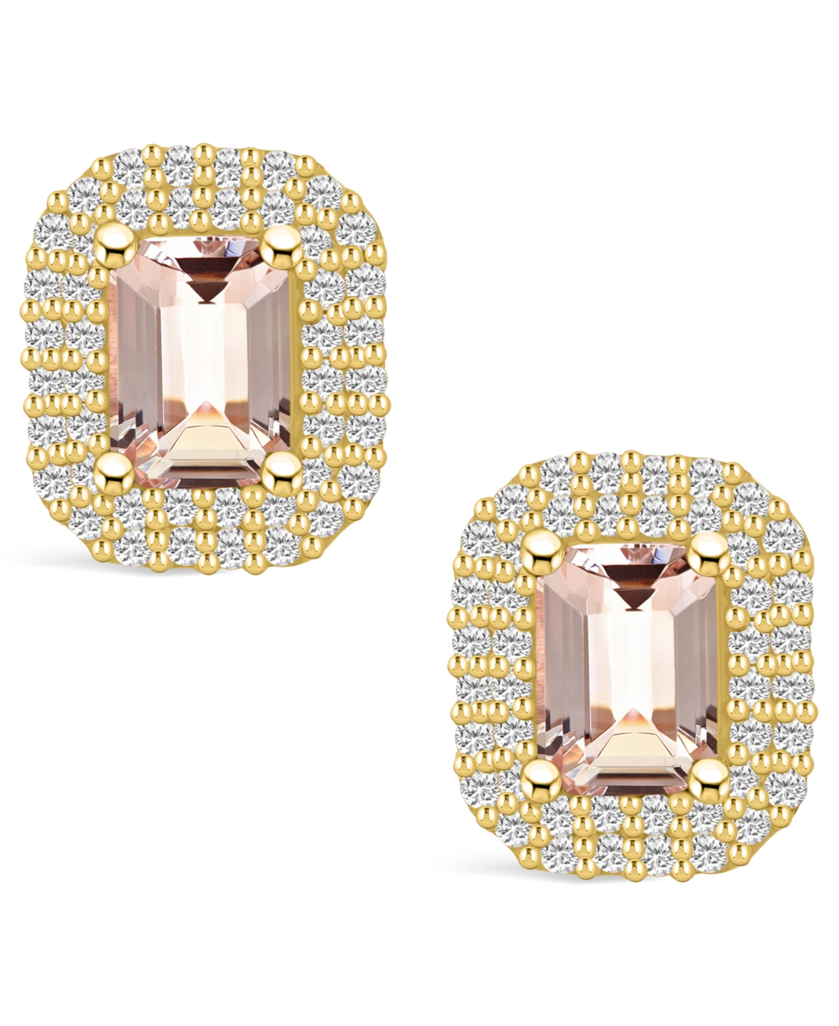Macy's(1-3/4 ct. t.w.) and Diamond (3/4 ct. t.w.) Halo Stud Earrings in 14K Yellow Gold - Morganite