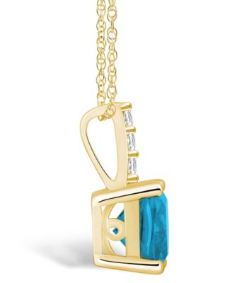Blue Topaz (2-3/4 Ct. T.W.) and Diamond Accent Pendant Necklace in 14K Yellow Gold