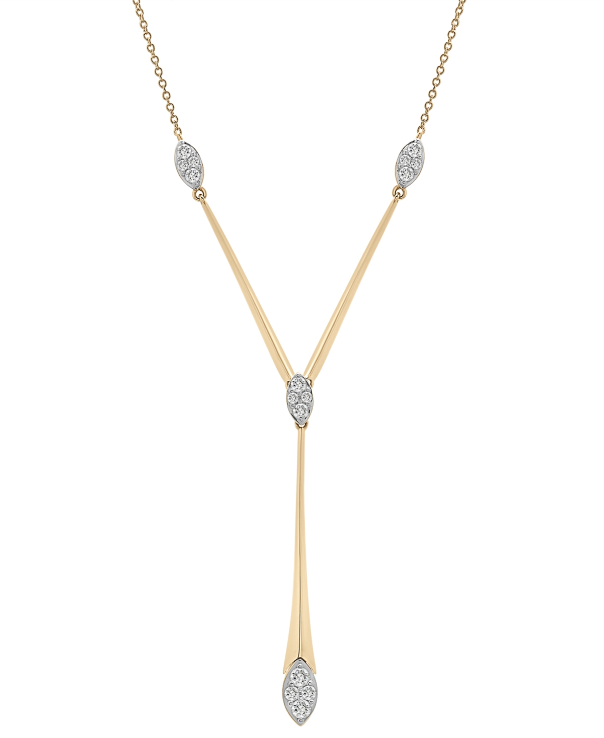 Diamond Cluster Elongated Lariat Necklace (1/2 ct. t.w.) in 14k Gold, 16" + 2" extender, Created for Macy's - Yellow Gold