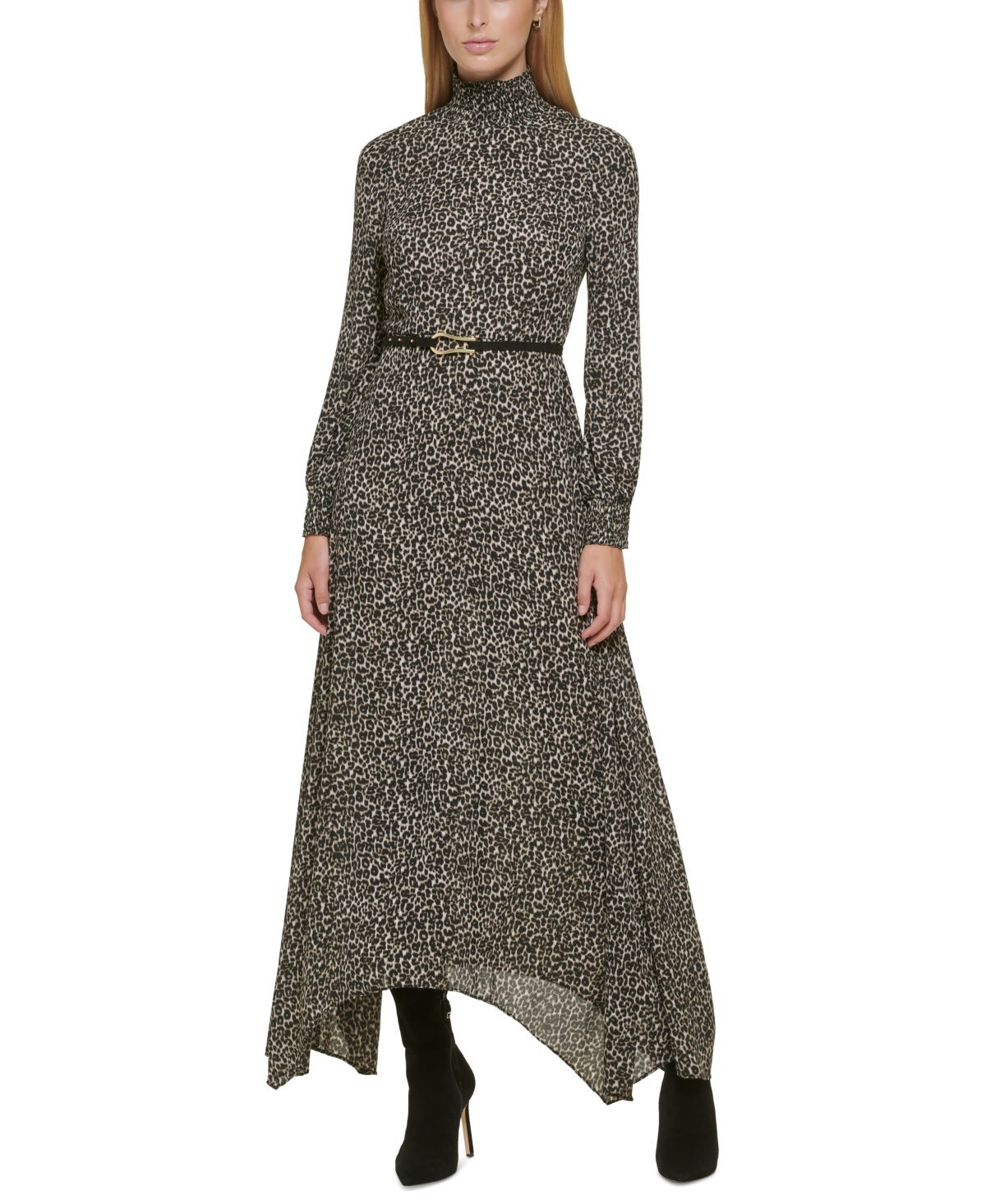Donna Karan Women's Printed Smocked-Neck Maxi Dress