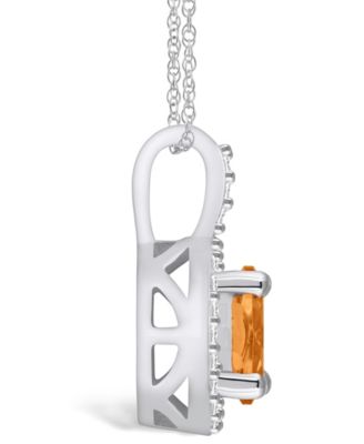 Citrine (1-1/5 Ct. T.W.) and Diamond (1/4 Ct. T.W.) Halo Pendant Necklace in 14K White Gold