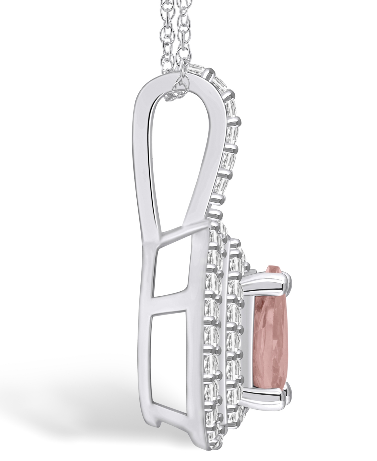 Macy's(3/4 Ct. T.w.) and Diamond (3/8 Ct. T.w.) Halo Pendant Necklace in 14K White Gold - Morganite