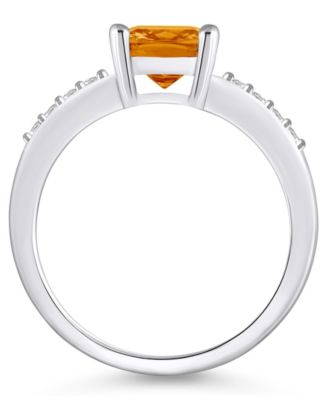 Citrine and Diamond Ring (2 ct.t.w and 1/8 ct.t.w) 14K White Gold