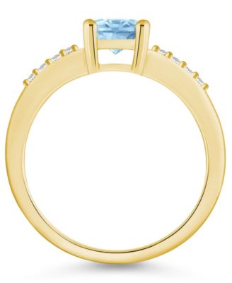 Aquamarine and Diamond Ring (1- 1/7 ct.t.w and 1/8 ct.t.w) 14K Yellow Gold