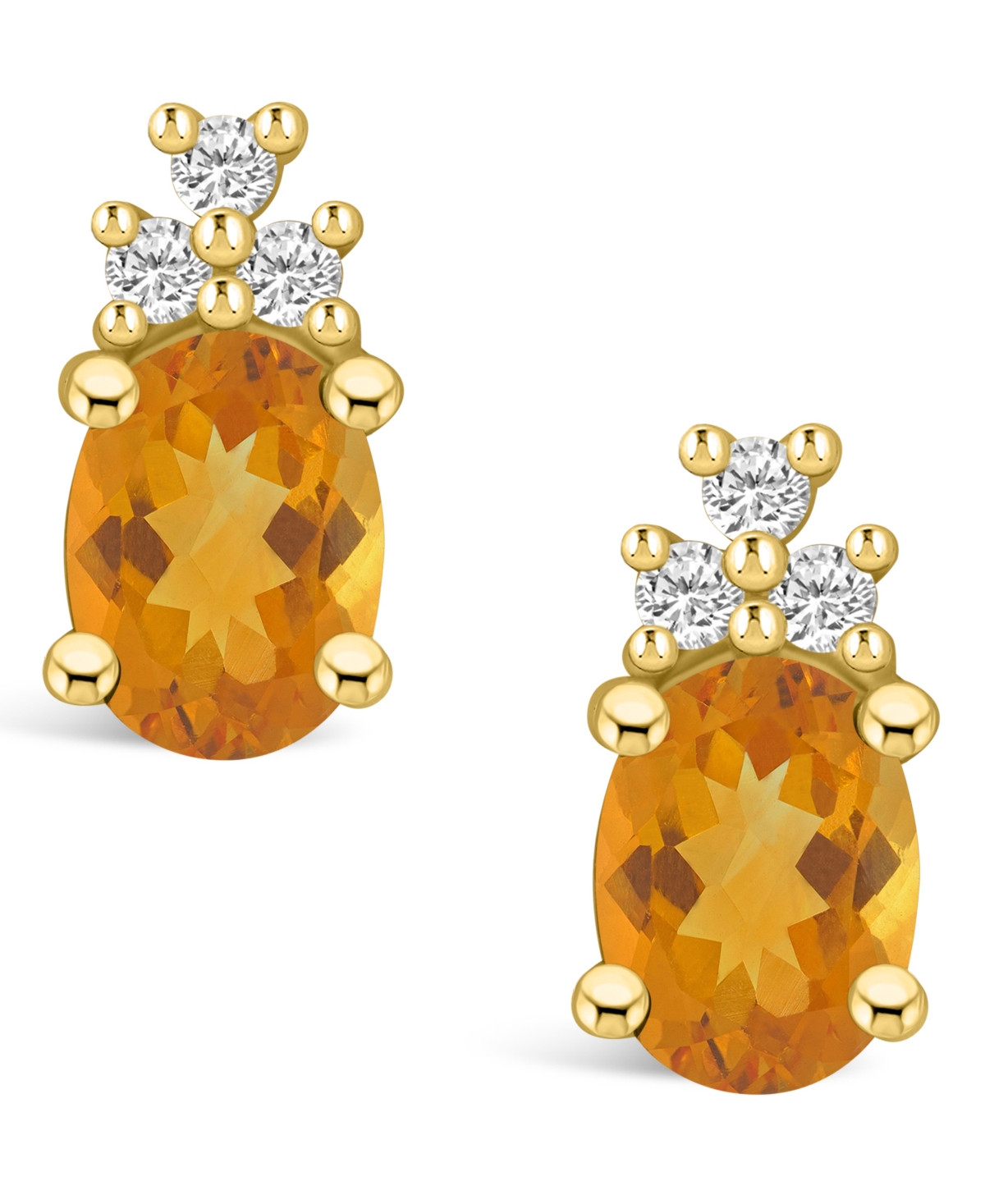 Macy's(2-3/8 ct. t.w.) and Diamond (1/5 ct. t.w.) Stud Earrings in 14K Yellow Gold - Citrine