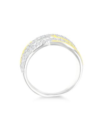 Cubic Zirconia Two Tone Hammered Criss Cross Ring