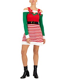 Juniors' Cold-Shoulder Holiday Mini Dress