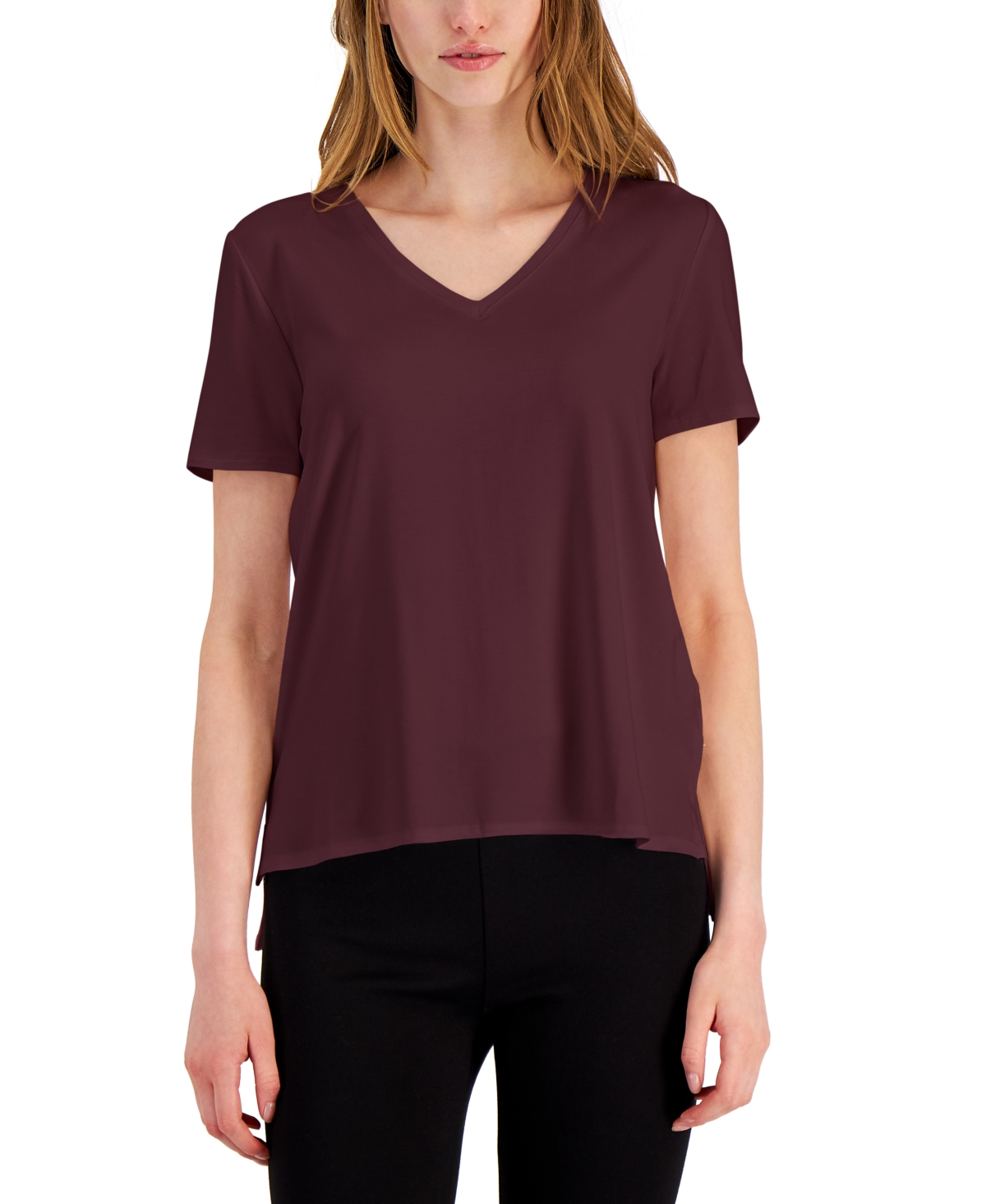 ALFANI WOMEN'S V-NECK T-SHIRT, CREATED FOR MACY'S