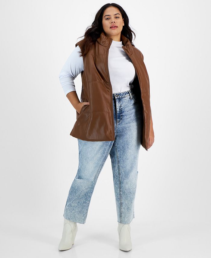 And Now This Trendy Plus Size Faux-Leather Puffer Vest - Macy's