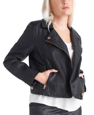 Black Tape Women s Faux Leather Moto Jacket Macy s