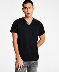 Men's Classic-Fit Pieced Faux-Leather V-Neck T-Shirt, Created for Macy's 
