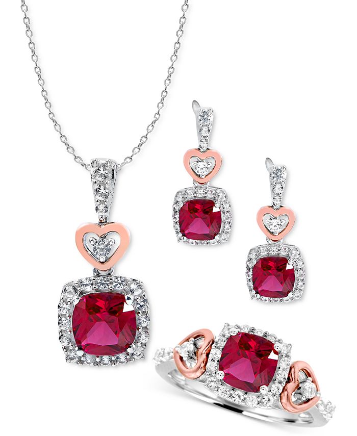 Lab Created Ruby Lab Created White Sapphire Heart Two Tone Jewelry Collection in Sterling Silver 14K Rose Gold Plate