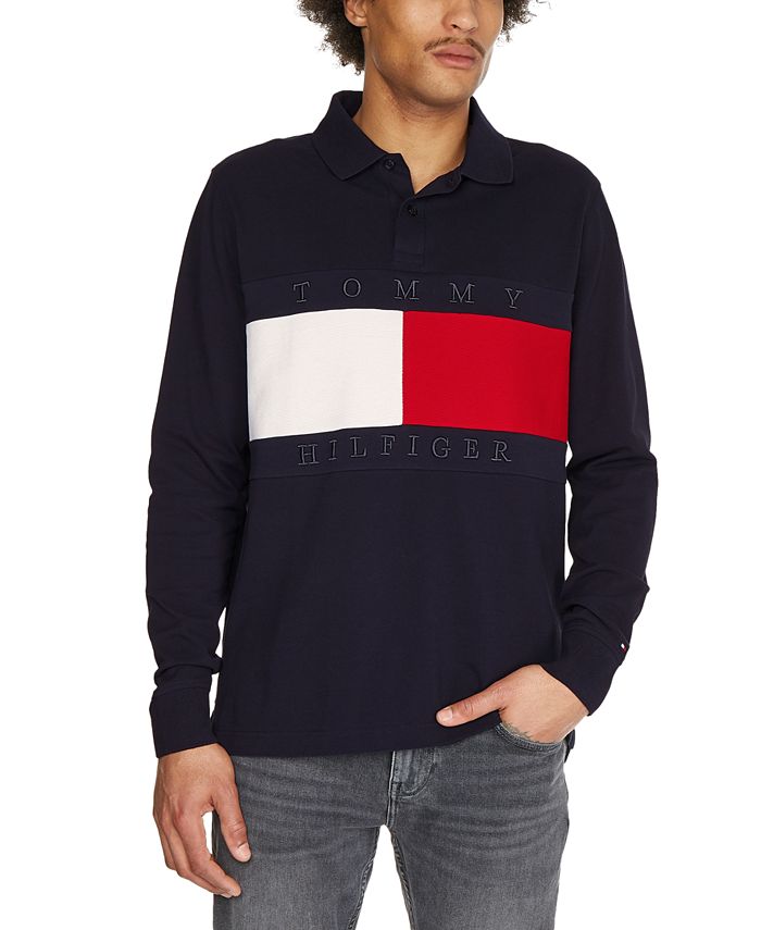 Tommy Hilfiger Men\'s Flag Logo Graphic Long-Sleeve Polo Shirt - Macy\'s