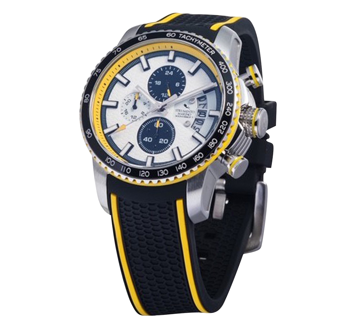 Shop Strumento Marino Men's Chronograph Freedom Black Silicone Strap Watch 45mm In Blue Yellow