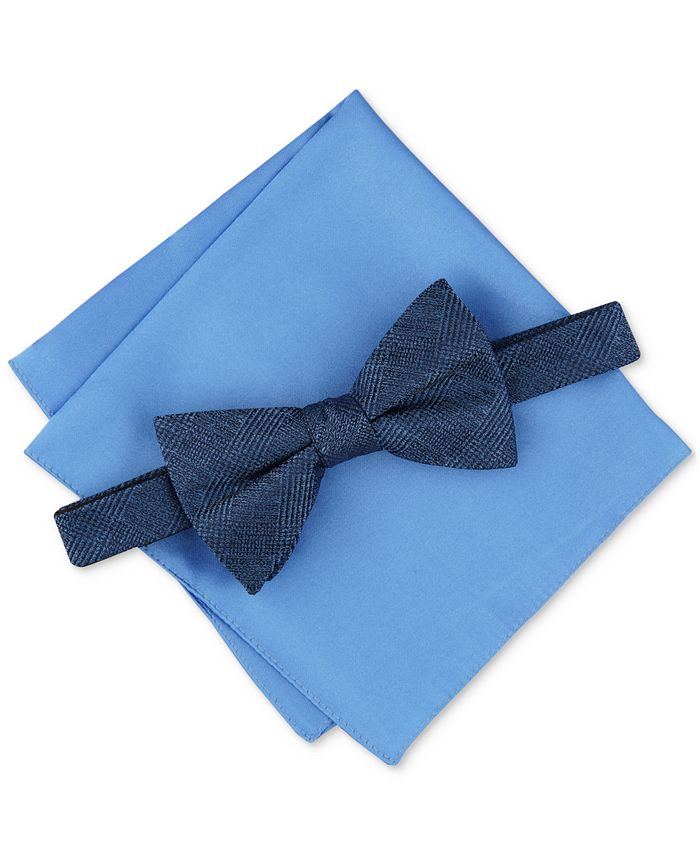 Alfani Men's Munroe 2Pc. Plaid PreTied Bow Tie & Solid Pocket Square