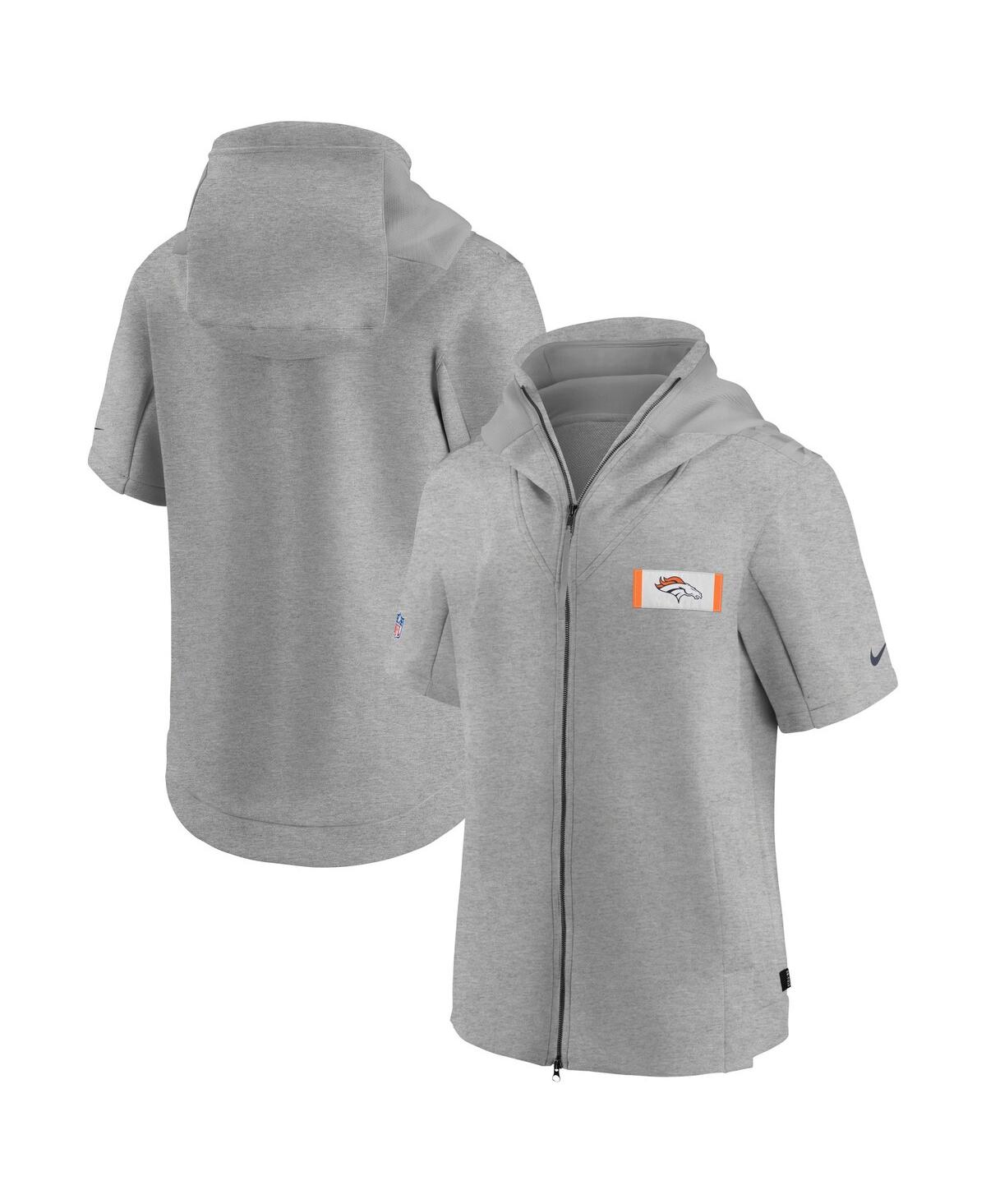 Men's Nike Heathered Gray Denver Broncos Sideline Showout Short Sleeve Full-Zip Hoodie Jacket