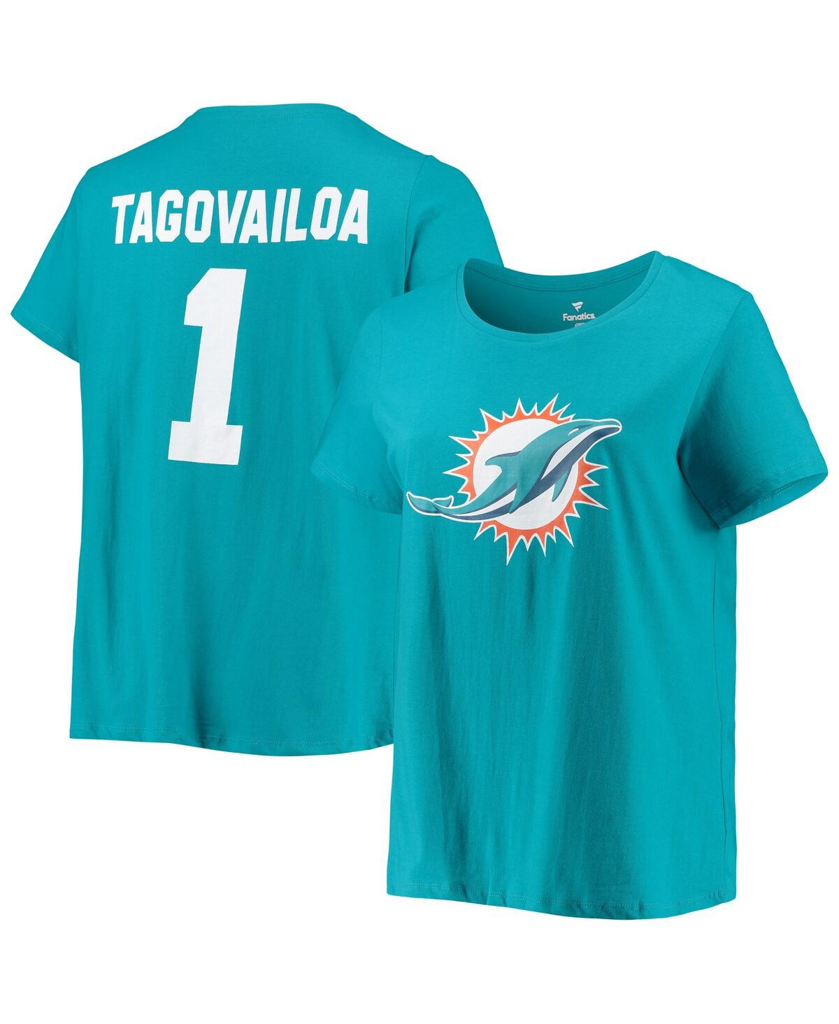 Fanatics Tua Tagovailoa Aqua Miami Dolphins Plus Size Fair Catch Name & Number V-neck T-shirt In Aqua